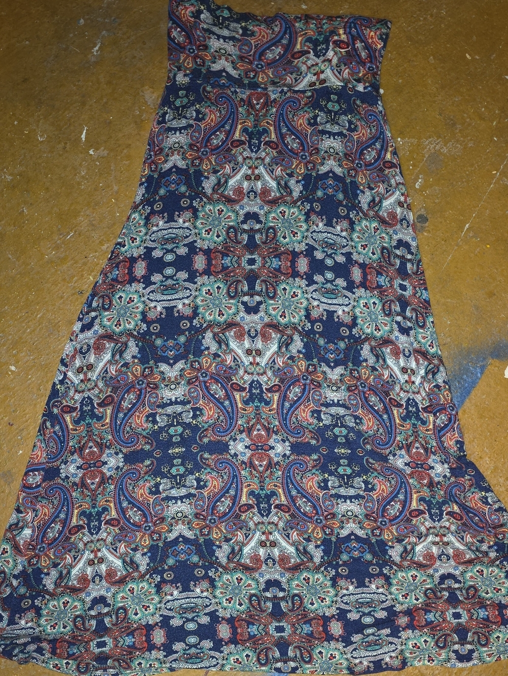 Navy Paisley Maxi Skirt with Teal and Rust Accents